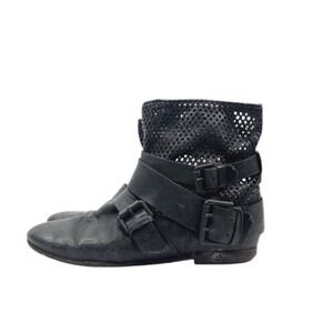 Vic Matie Women's Black Leather Cross Strap Buckle Classic Ankle Moto Boot 8